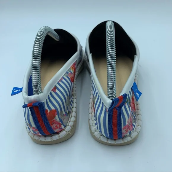 Joules Summer Espadrilles Blue White Stripe & Floral Stretch Crochet Motif UK 7 - Picture 8 of 14